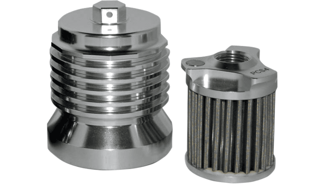 PC Racing FLO Reusable Oil Filter for '84-23 H-D Models - Polished Aluminum (Click for fitment)