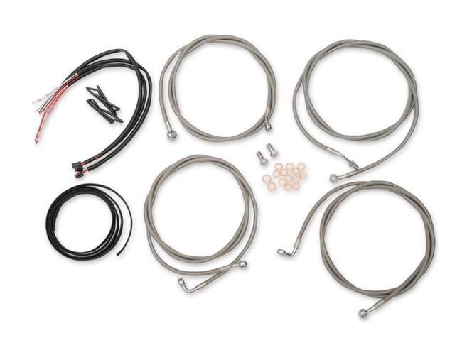 L.A. Choppers Complete Handlebar Installation Kit for Harley Davidson Touring with 12" to 14" Ape Hangers '17-Up with ABS - Stainless Braided (Does Not Include Electronic Throttle Control Extension)