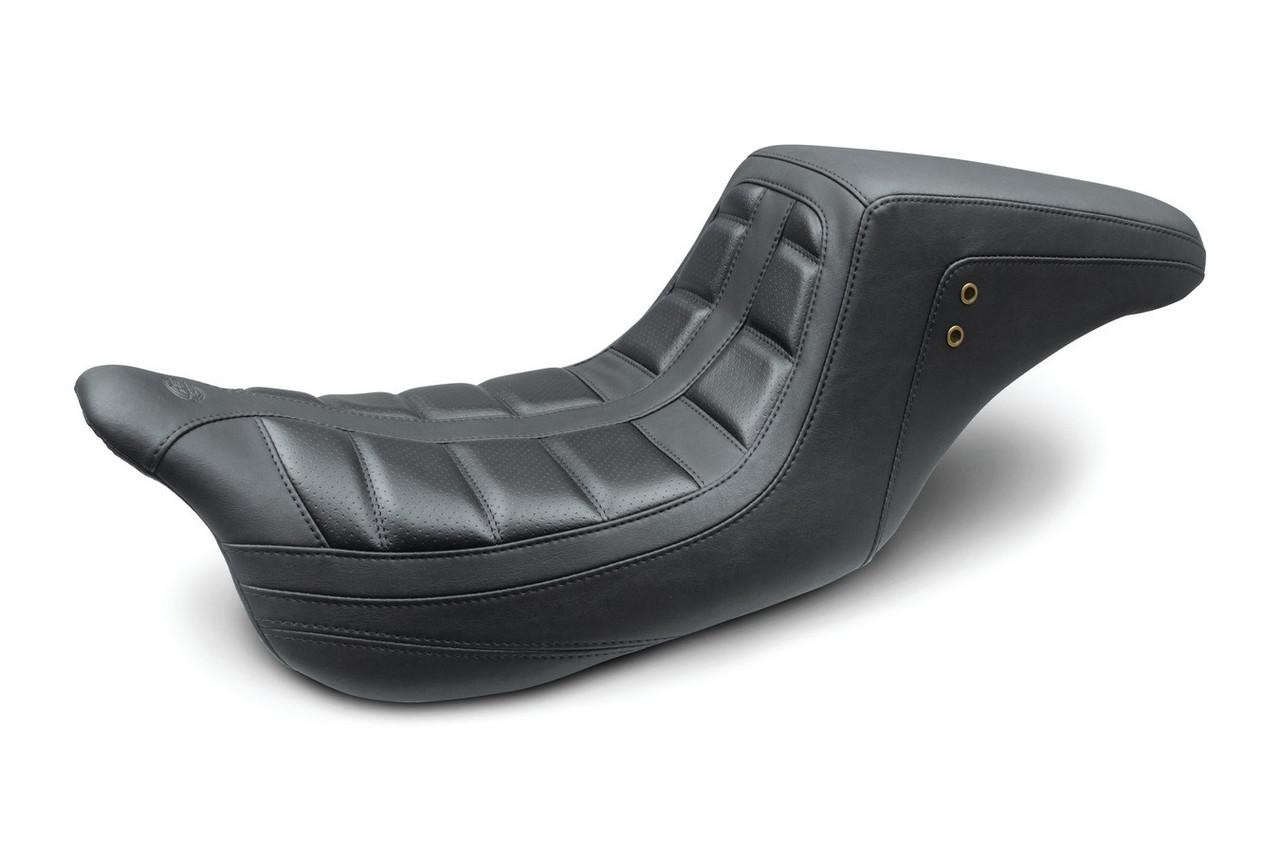 Mustang Squareback One Piece Seat for '08-Up Harley-Davidson FL Touring - Black with Black Stitching (Not for '24-Up FLHX/FLTR Models)