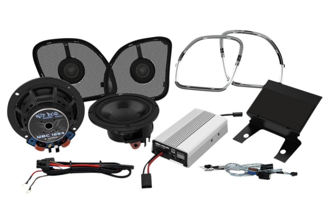 ハーレー WILD BOAR スピーカー アンプセット Hog Tunes Wild Boar Audio 400 watt Amp and Speakers | West
