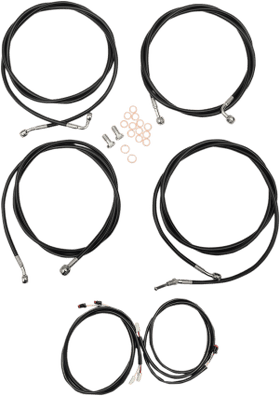 LA Choppers Complete Stainless Cable Kit for 12" to 14" Ape Hangers for '17-20 Harley Davidson Touring with ABS - Black Vinyl/Stainless