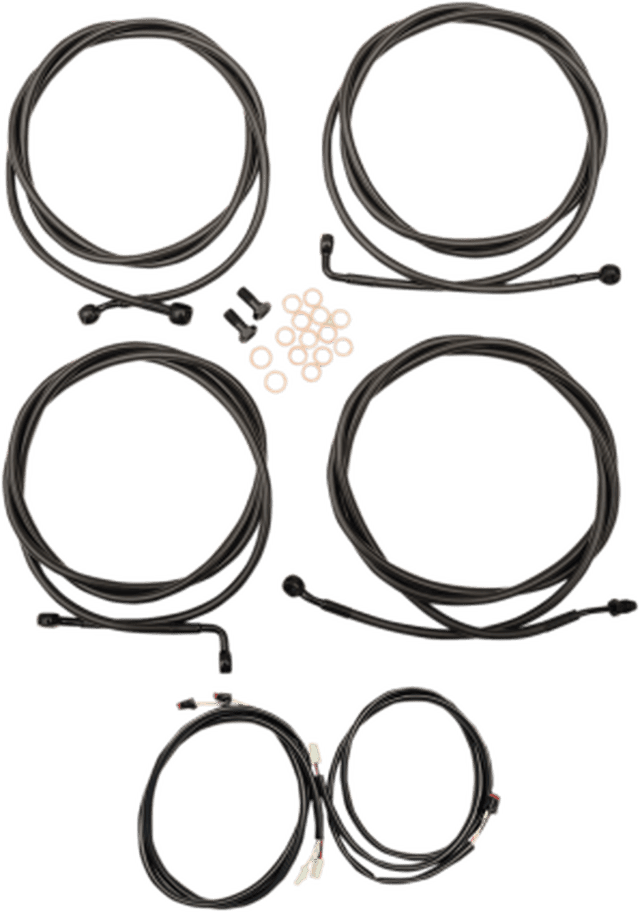 LA Choppers Complete Stainless Cable Kit for 12"-14" Hangers for '17-20 Harley Davidson Touring with ABS - Midnight Stainless Braided
