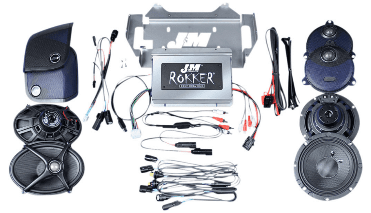 J&M ROKKER XXR EXTREME 800w 4-Spkr/Amp Install Kit for 14-21 Harley Davidson FLHT/FLHX Models