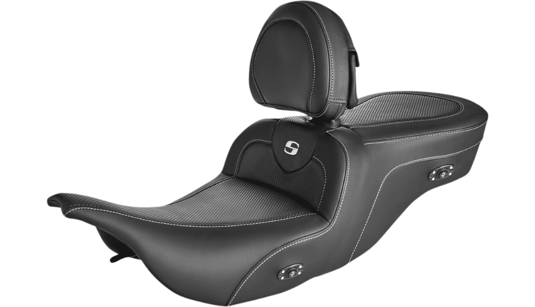 Saddlemen Heated Road Sofa Carbon Fiber Seat with Driver Backrest '97-07 Harley Davidson FLHT/FLTR Touring Models