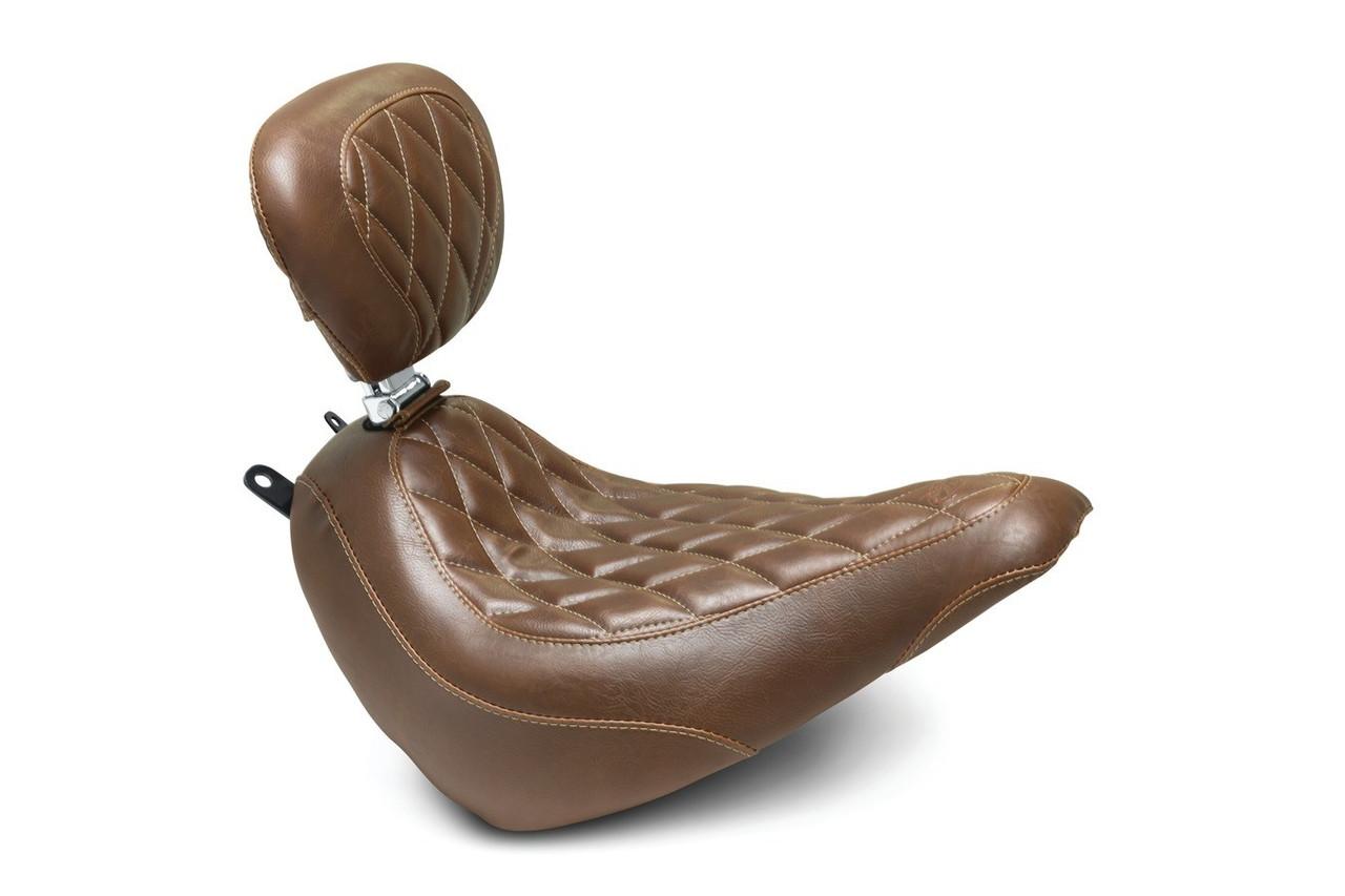 Mustang Wide Tripper Solo Seat with Driver Backrest for '18-Up Harley Davidson Heritage Classic & Deluxe - Diamond Stitch Original Brown