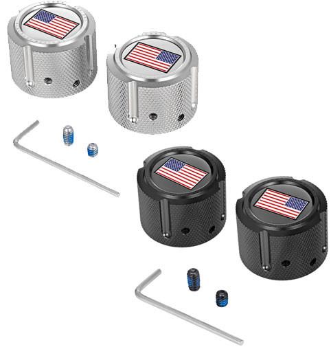 Figurati Designs Stainless Steel Front Axle Nut Cover - Red/White/Blue Flag - Reversed