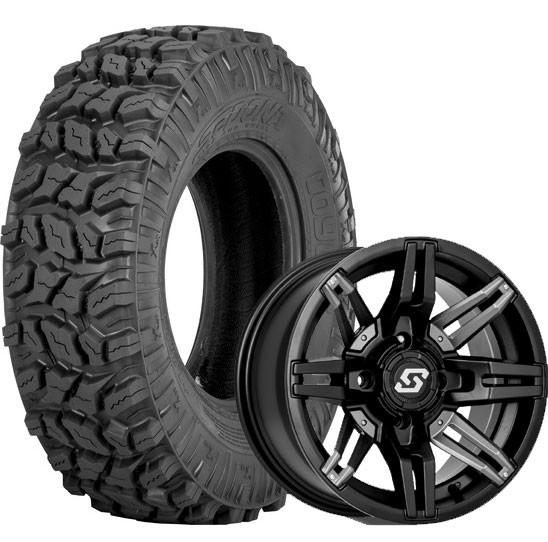 Sedona Wheel and Tire Kit for Polaris RZR 570 - Coyote/Rukus Wheel 14X7 4/156 4+3 (+5MM) Black/Gunmetal (Sold Each, One Wheel and Tire per kit)