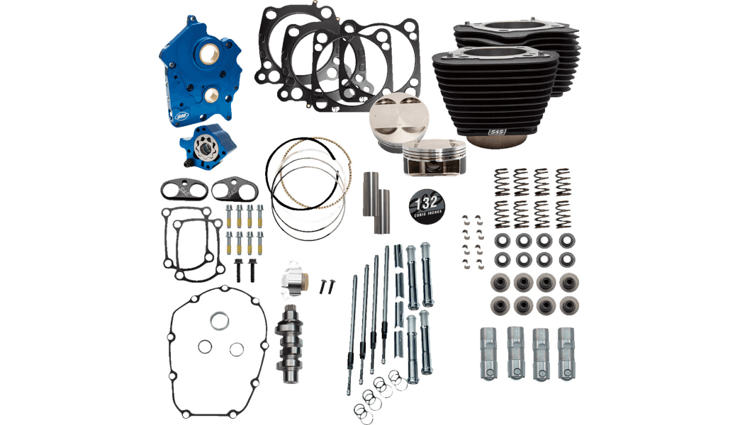 S&S Cycle 132" Power Package Engine Performance Kit for '17-Up Harley Davidson M-8 Models - Chain Drive/Oil Cooled - Wrinkle Black