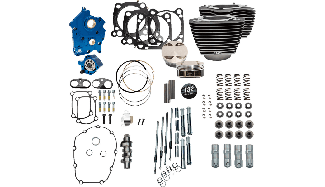 S&S Cycle 132" Power Package Engine Performance Kit for '17 Harley Davidson Chain Drive/Water Cooled Touring Models - Wrinkle Black/Highlighted Fins