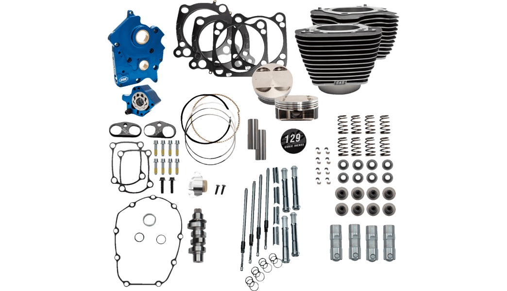 S&S Cycle 129" Power Package Engine Performance Kit for '17-Up Harley Davidson M-8 Models - Chain Drive/Oil Cooled - Wrinkle Black/Highlighted Fins - Chrome