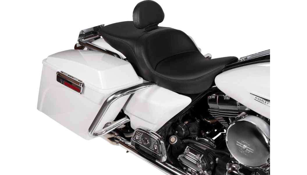Drag Specialties Predator 2-Up Seat w/ Backrest for '08-Up Harley Davidson FLH - Smooth Solar Leather  (Not for '24-Up FLHX/FLTR Models)