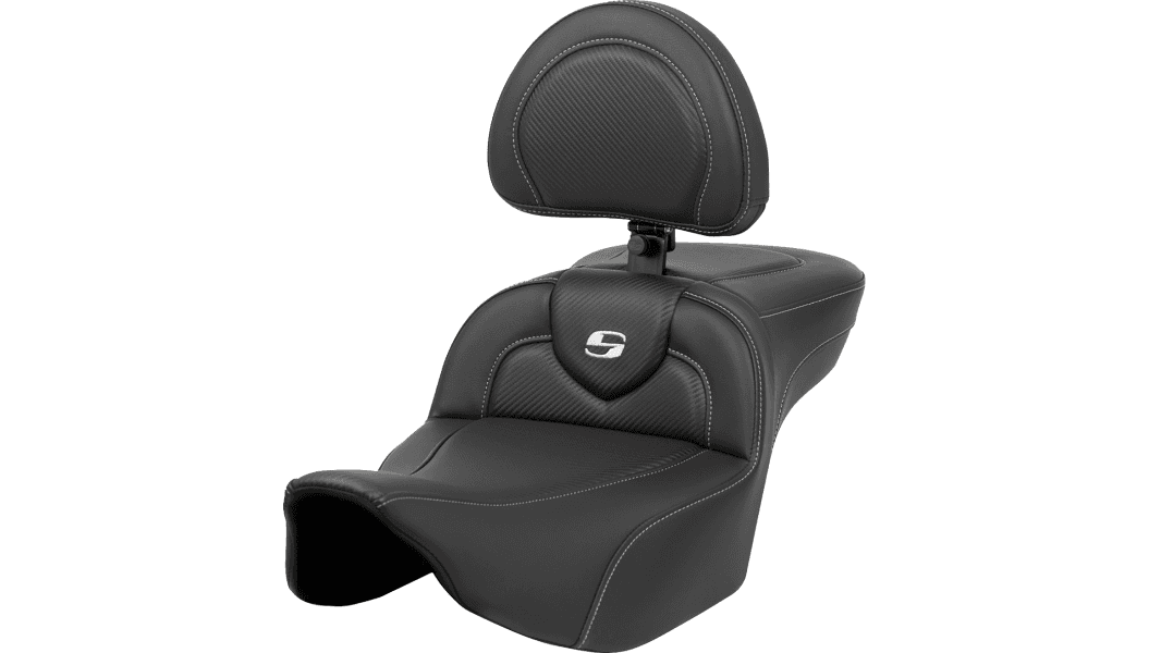 Saddlemen Roadsofa Seat for '23-24 Harley Davidson CVO Street Glide FLHXSE and '24-Up Road Glide and Street Glide - Carbon Fiber/Silver Stitch