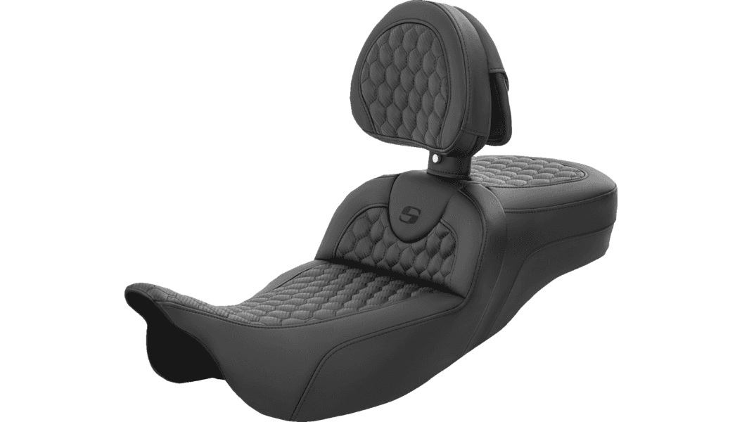 Saddlemen Extended Reach Honeycomb Roadsofa Seat with Driver Backrest for '08-Up Harley Davidson Touring Models (Not for '24-Up FLHX/FLTR Models)