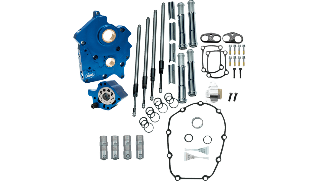 S&S Cycle Cam Chest Kit (without Cams) for 17-Up Harley Davidson Water Cooled Chain Drive M8 Touring - Chrome Pushrods