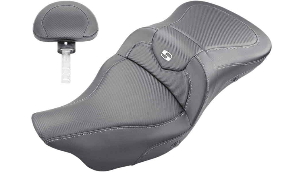 Saddlemen HEATED Roadsofa Seat (with Backrest) for '09-23 Harley Davidson Tri Glide FLHTCUTG - Carbon Fiber