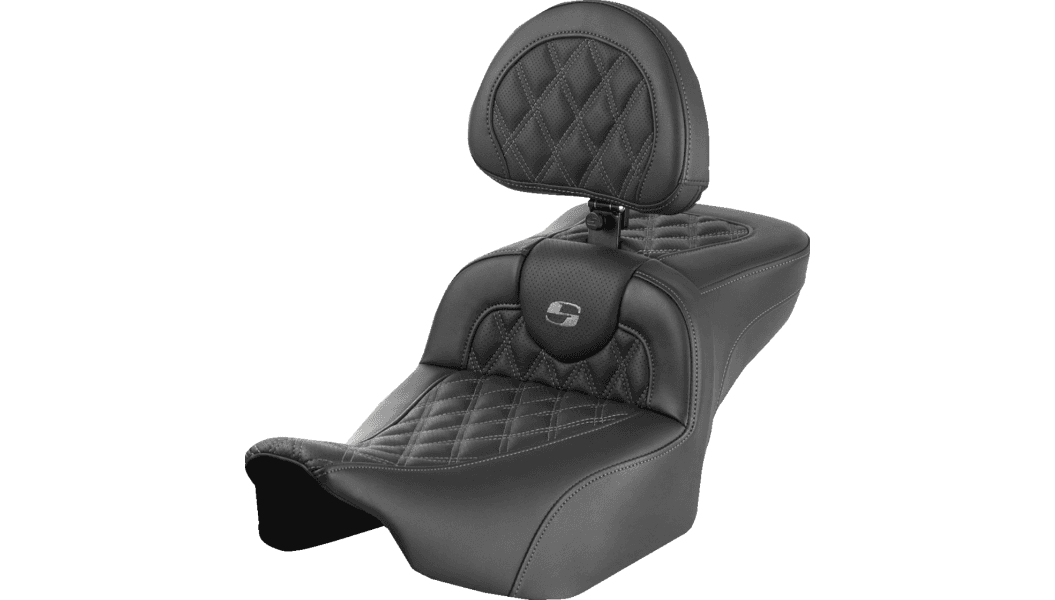 Saddlemen Extended Roadsofa Lattice Stitch Seat with Backrest for '24-Up Harley Davidson Street Glide, Road Glide and '23-24 CVO FLHXSE, CVO FLTRSE - Gray Stitching 