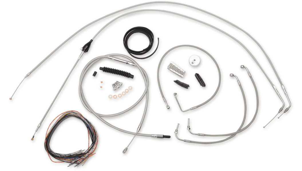 LA Choppers Complete Stainless Braided Handlebar Cable/Brake Line Kit for 2007 Harley Davidson FLHT/FLHX  12"- 14" Handlebars - Stainless