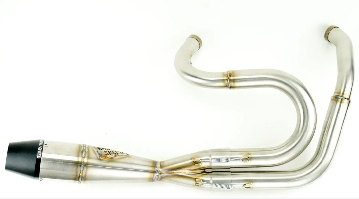 Sawicki Big Inch Shorty 2 into 1 Exhaust for '91-17 Harley-Davidson Dyna EVO/Twin Cam 5-6 Speed (Except for FLD/Switchback) Brushed Stainless with Black End Cap