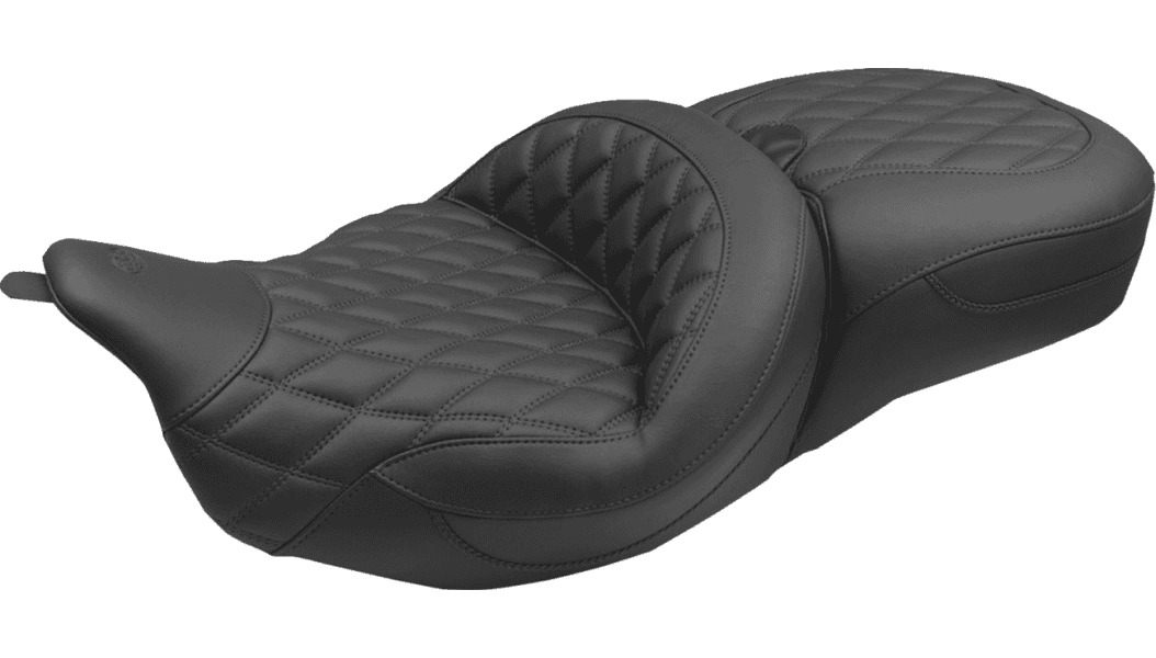 Mustang Double Diamond Super Touring Seat without Driver Backrest for '08-23* Harley-Davidson FL Touring, '24-Up Road King Special, Limited Ultra (Select Stitching Color)