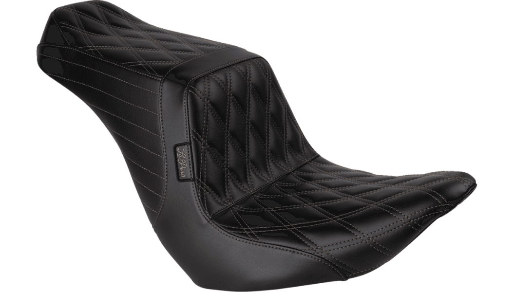 LePera Tailwhip Up Front Seat for '18-Up Harley Davidson Low Rider Models and Sport Glide - Double Diamond w/ Chestnut Thread - Black