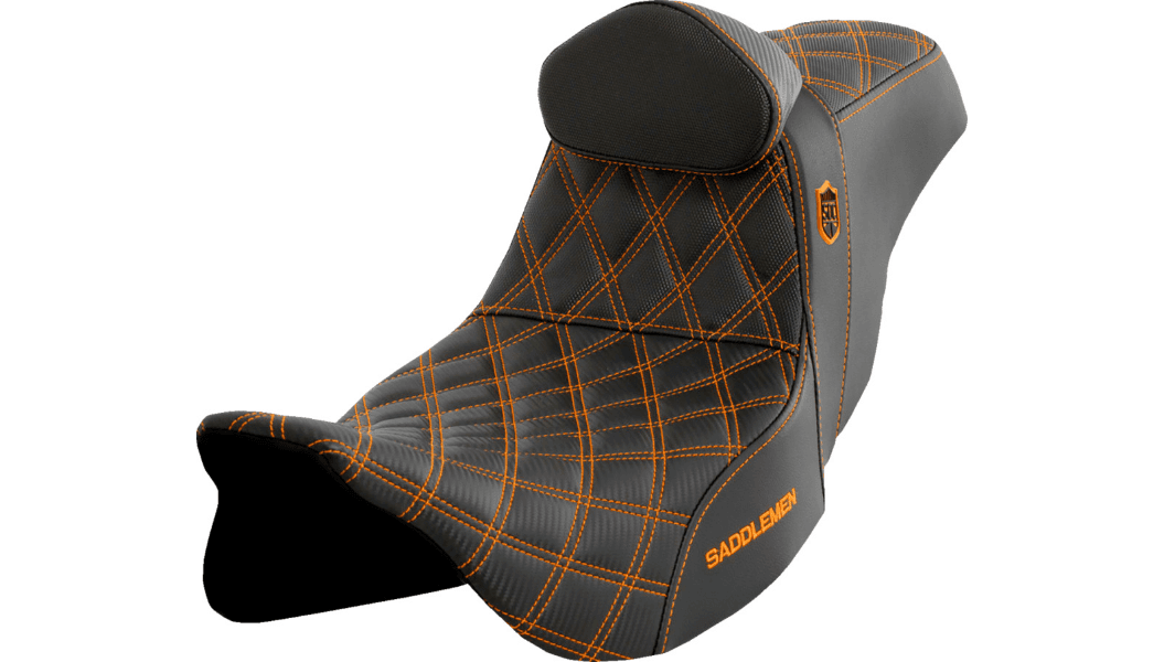 Saddlemen Pro Series SDC Performance Grip Seat for '08-Up Harley Davidson Touring (Not for '24-Up FLHX/FLTR Models) Orange Stitching