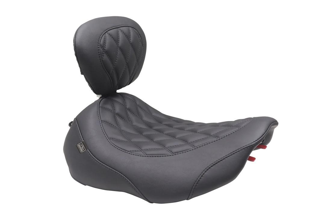 Mustang Wide Tripper Seat with Driver Backrest for '24-Up Harley Davidson Street Glide and Road Glide Modes and '23-24 CVO FLHXSE and CVO FLTRSE Models - Black w/ Double Diamond Stitching (Select Color Stitching)
