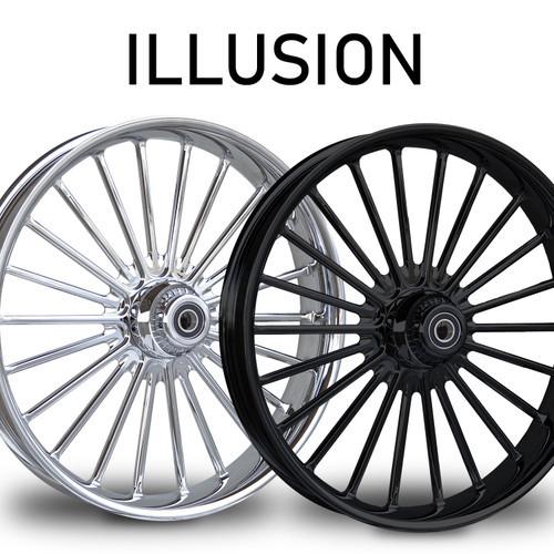 RC Components Illusion Forged Billet Wheels for Harley Davidson Softail, Dyna, Sportster and V-Rod Models (Select Finish)