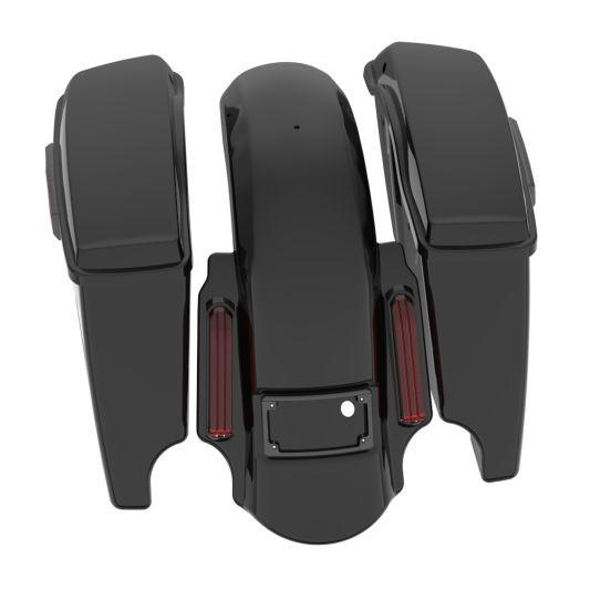 Color Matched 4.5'' Stretched Saddlebag Bottoms and Lids, Latch Hardware, and Dominator Fender for '24-25 Harley Davidson Street Glide and Road Glide Models