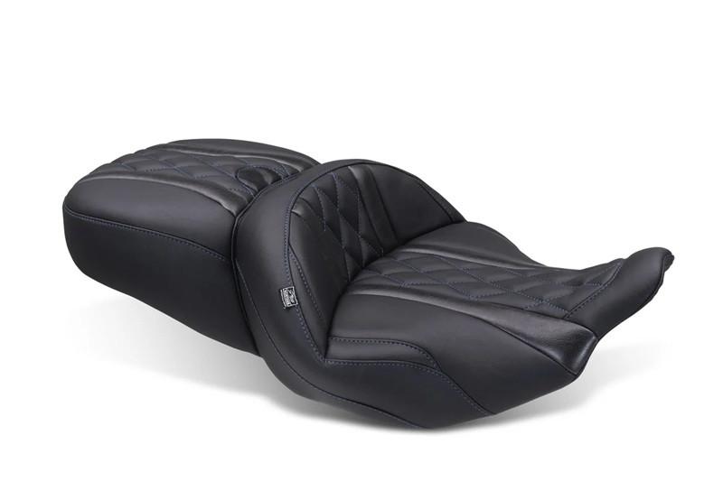 Mustang Deluxe Diamond Super Touring Standard Reach One Piece Two Up Touring Seat for '24-Up Harley Davidson Street Glide and Road Glide Models and '23-Up CVO FLHXSE, CVO FLTRSE Models (Select Stitching Color)