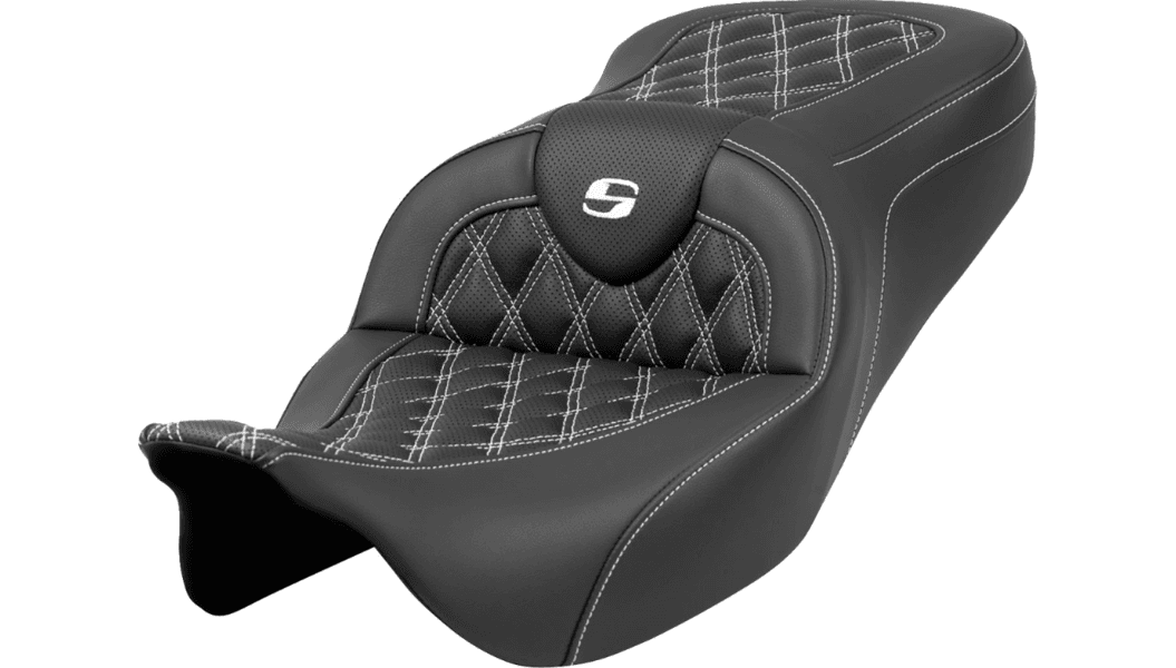 Saddlemen Roadsofa Seat without Backrest for '08-23 Harley Davidson Touring ('23-24 CVO FLHXSE and CVO FLTRSE) White Lattice Stitch