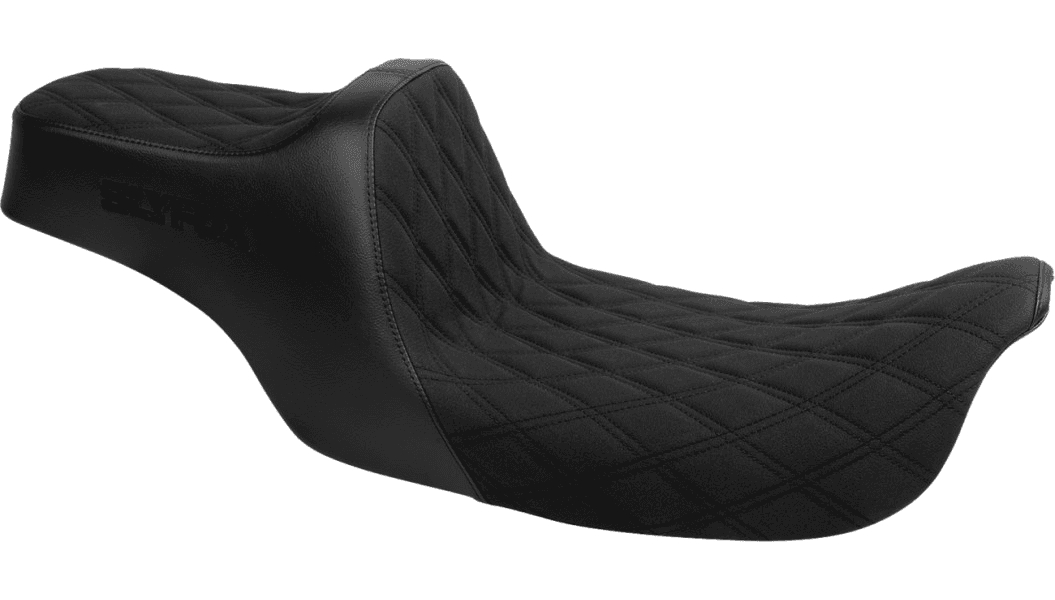 Slyfox High Noon Seat Double Diamond Seat for '97-07 Harley Davidson FLHT/FLTR Touring Models - Black Logo/Black Stitch