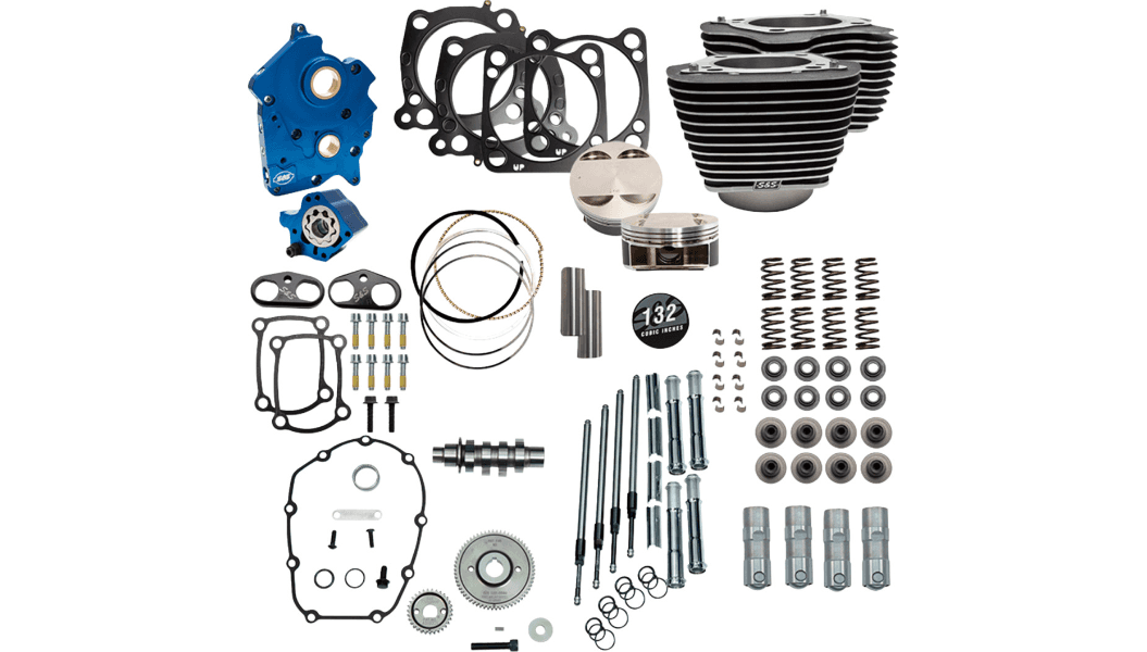 S&S Cycle 132" Power Package Engine Performance Kit for '17-23 Harley Davidson Oil Cooled Touring and '18-23 Softail Models - 550 Gear Drive - Wrinkle Black w/Highlight Fins
