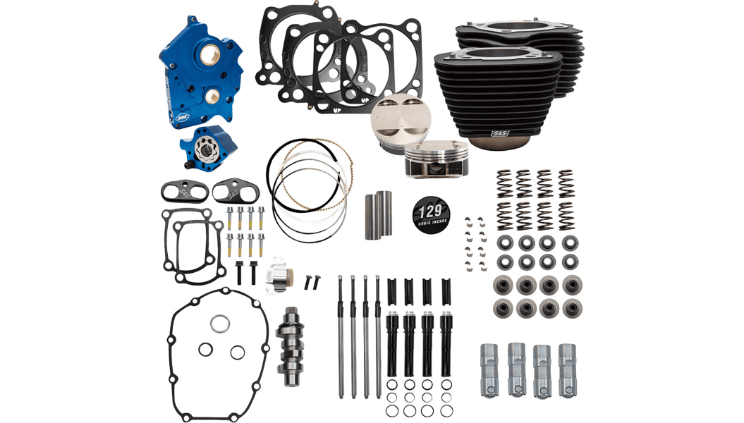 S&S Cycle 129" Power Package Engine Performance Kit 550 Chain Drive for '17-23 Harley Davidson Oil Cooled Touring and '18-23 Softail - Wrinkle Black