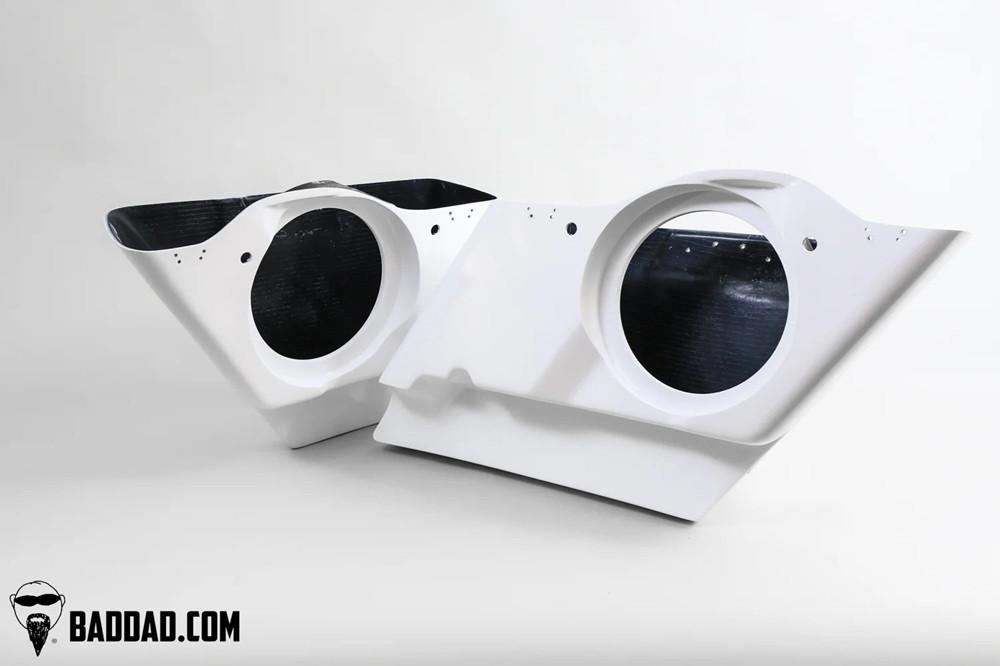 Bad Dad Color Matched 4.5" Stretched Audio Saddlebags with 10" Rings for '14-Up Harley Davidson Touring Models