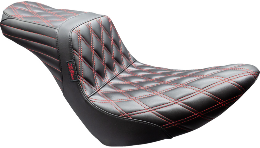 LePera Tailwhip Seat for '18-25 Harley Davidson Low Rider, Low Rider S/ST, Sport Glide Softail Models - Double Diamond/Red Stitch