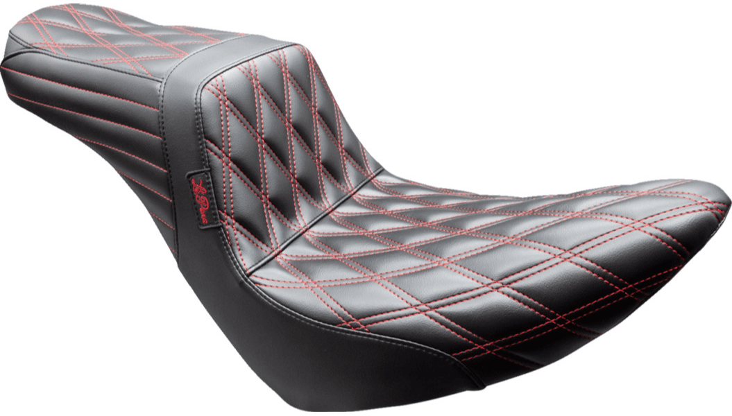 LePera Tailwhip Seat for '18-25 Harley Davidson Low Rider, Low Rider S/ST, Sport Glide Softail Models - Double Diamond/Red Stitch