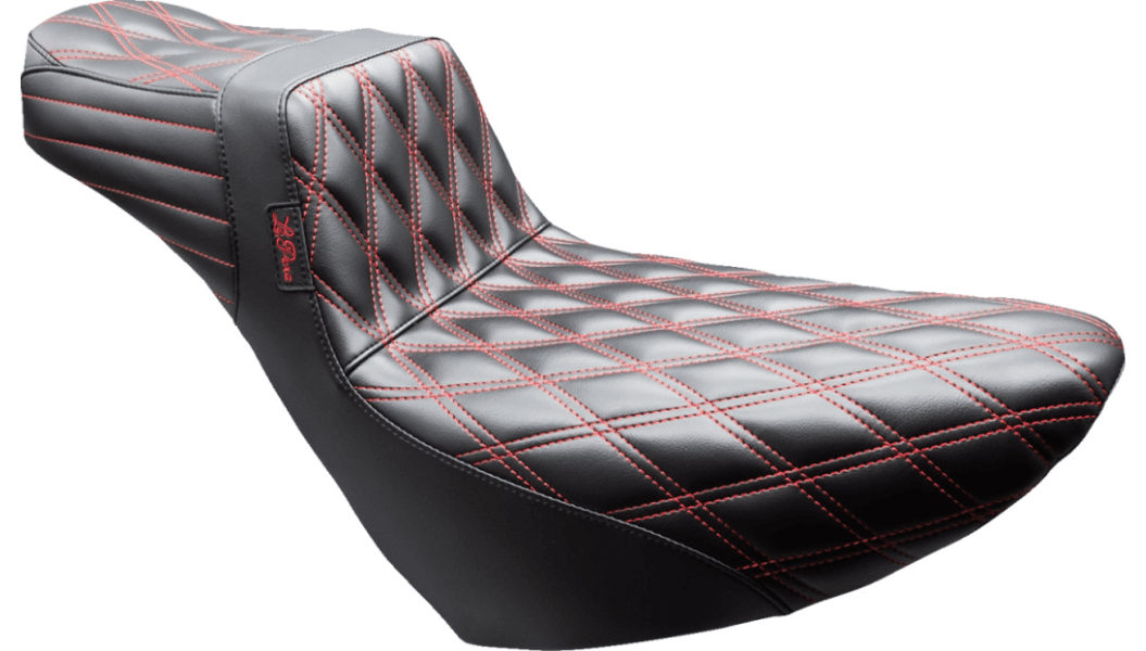 LePera Tailwhip Daddy Long Legs Seat for '18-25 Harley Davidson Low Rider, Low Rider S/ST, Sport Glide Softail Models - Double Diamond/Red Stitch