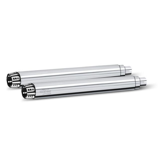 CLEARANCE RCX 4" Slip On Mufflers for '14-25 Indian Challenger, Pursuit, Chieftain, Roadmaster & Springfield - Chrome with Rouge Eclipse Tips (1 SET IN STOCK)