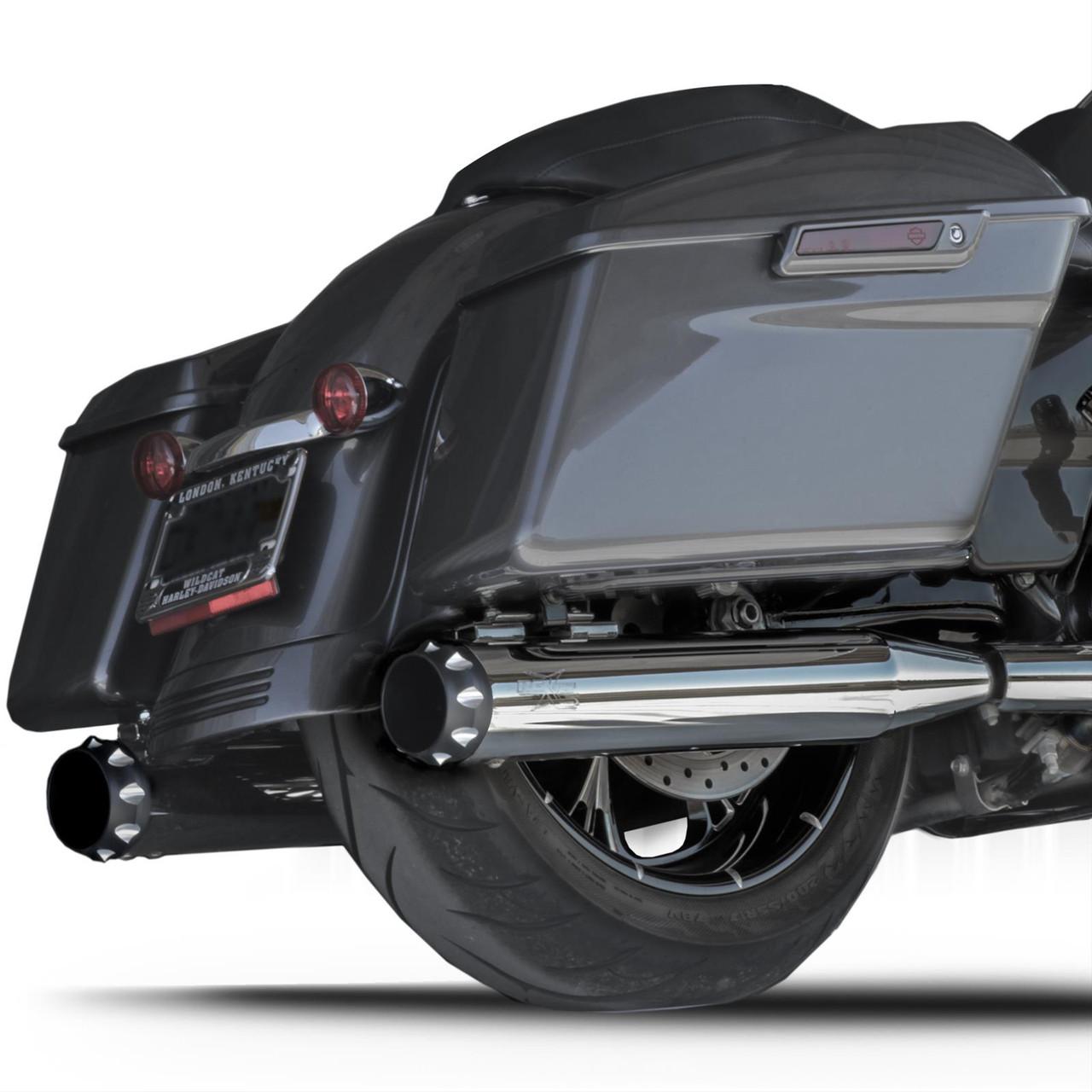 CLEARANCE RCX Exhaust 4.0" Slip-on Mufflers '99-16 Harley Davidson Touring Models - Chrome with Edge Eclipse Tips (1 SET IN STOCK)