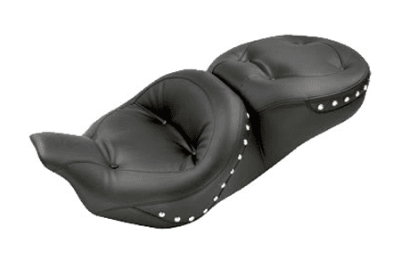 CLEARANCE Mustang Seats Regal One-Piece Touring Seat for '08-25* Harley Davidson Touring Models, '09-Up Trike - Chrome Studs (Not for '24-Up FLHX/FLTR Models)