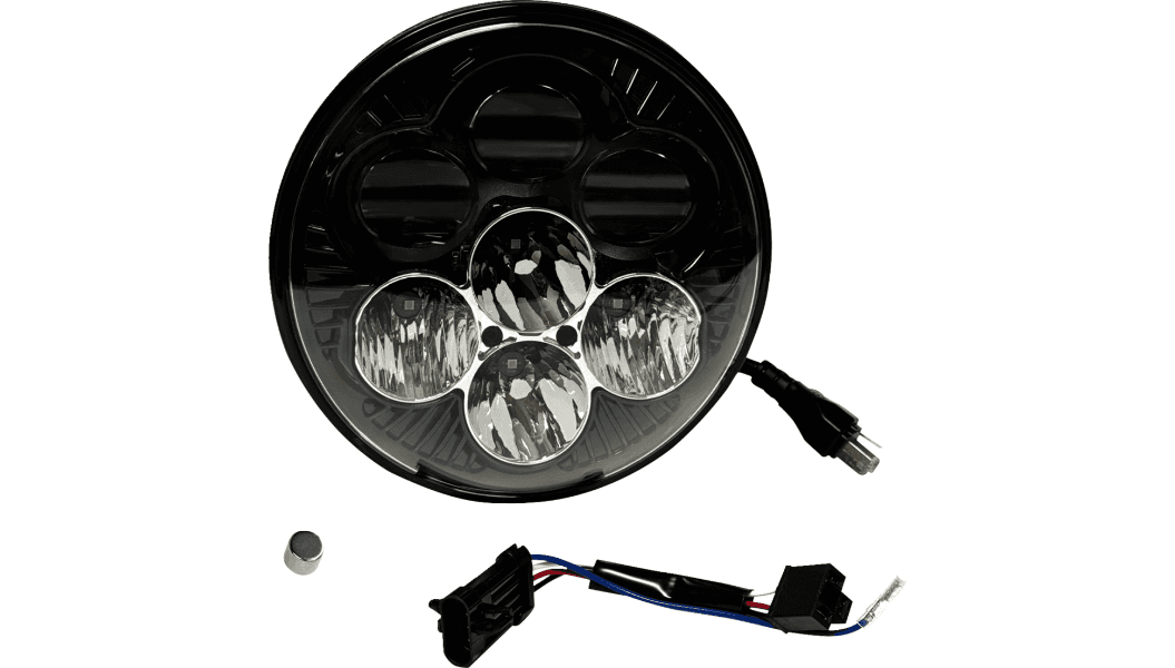 Custom Dynamics Shark Demon 7” Round LED Headlight with Color Changing Backlight for '14-25 Harley Davidson FLH Models