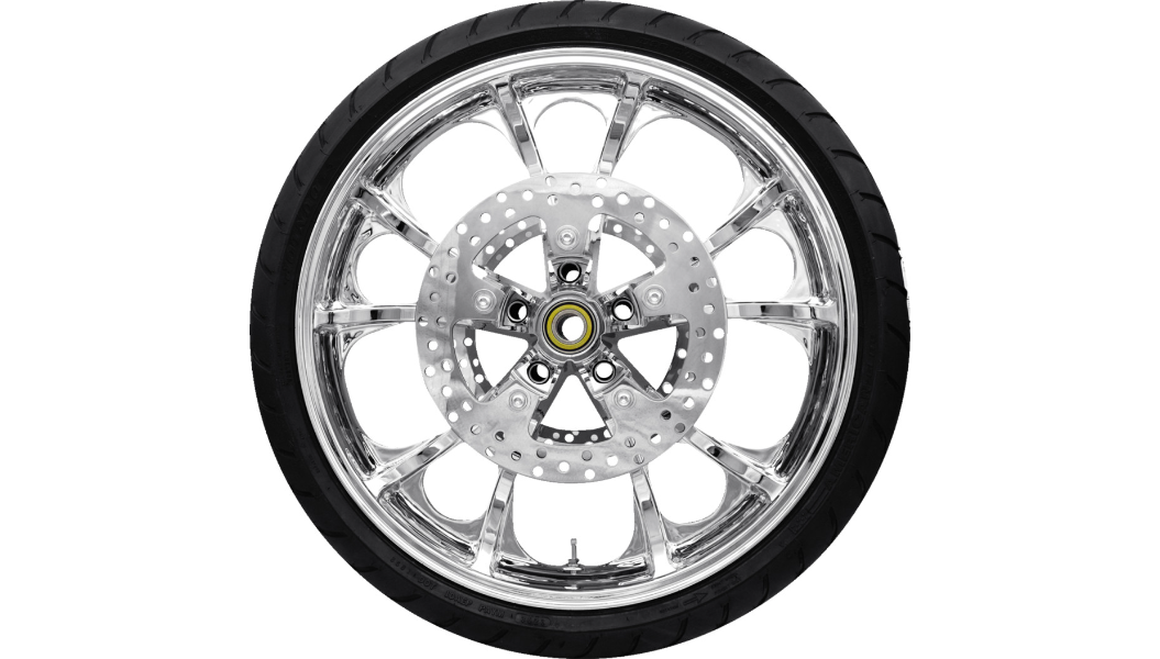 Coastal Moto 21" Largo Front Wheel/Tire Combination with TPMS Pre-Installed for '24-25 Harley Davidson Road Glide and Street Glide and '23-25 FLHXSE/​FLTRXSE w/ ABS - Chrome