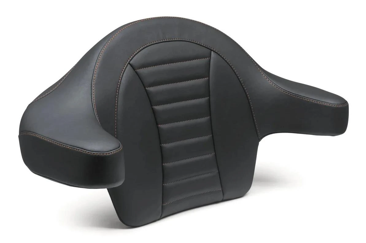 Mustang Deluxe Extended Passenger Armrest for Harley Davidson Trike 2014-24*, Fits King Tour-Paks - Mandarin Orange Stitched