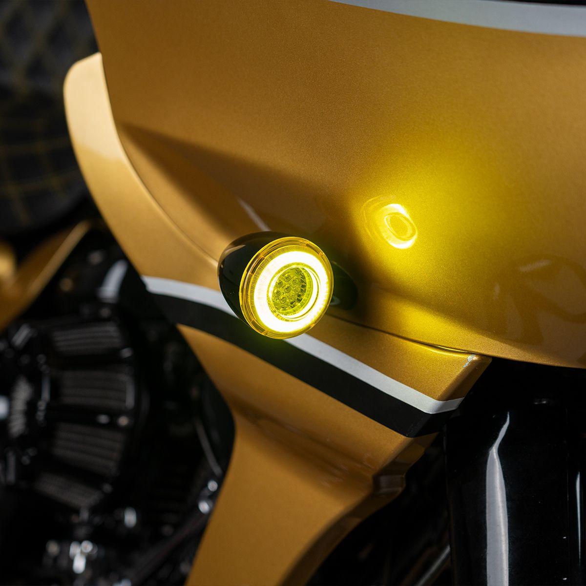 Hogworkz Goldtooth LED Front Turn Signals for Harley Davidson - 1157 Base, Bullet Lens