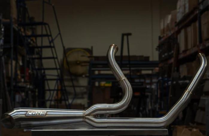 Cone Performance 2 into 1 Breakaway Exhaust for '18-Up Harley Davidson Softail (No Luggage) Models - Brushed Stainless