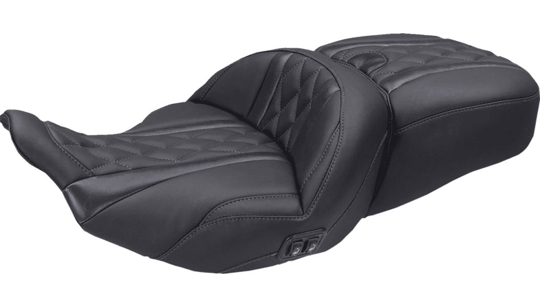 Mustang Heated Standard Reach Super Touring One Piece 2-Up Seat for '24-Up Harley Davidon Road Glide, Street Glide and '23 Up CVO FLTRSE, CVO FLHXSE Models (Select Deluxe Diamond Stitching Color) 