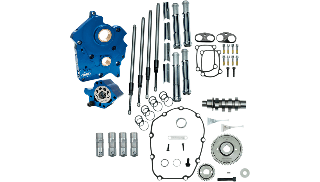 S&S Cycle 465 Gear Drive Cam Chest Kit for Oil Cooled for '17-26 Harley Davidson M8 Models - Chrome Pushrod Tubes 