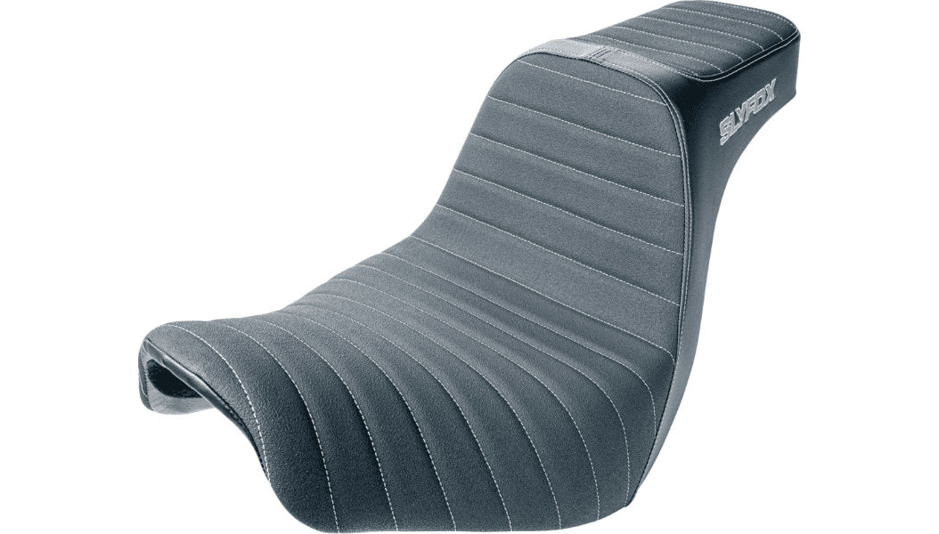 Slyfox High Noon Seat for '18-24 Harley Davidson Low Rider S/ST and Sport Glide Softail Models- Classic Stitch - Gray Logo