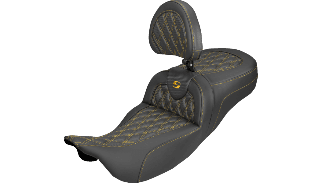 Saddlemen Extended Reach Roadsofa Seat with Driver Backrest for '08-25* Harley Davidson Touring Models - Carbon Fiber / Lattice Stitch -Select Stitching Color (Not for '24-Up FLHX/FLTR Models or '23-Up CVO)