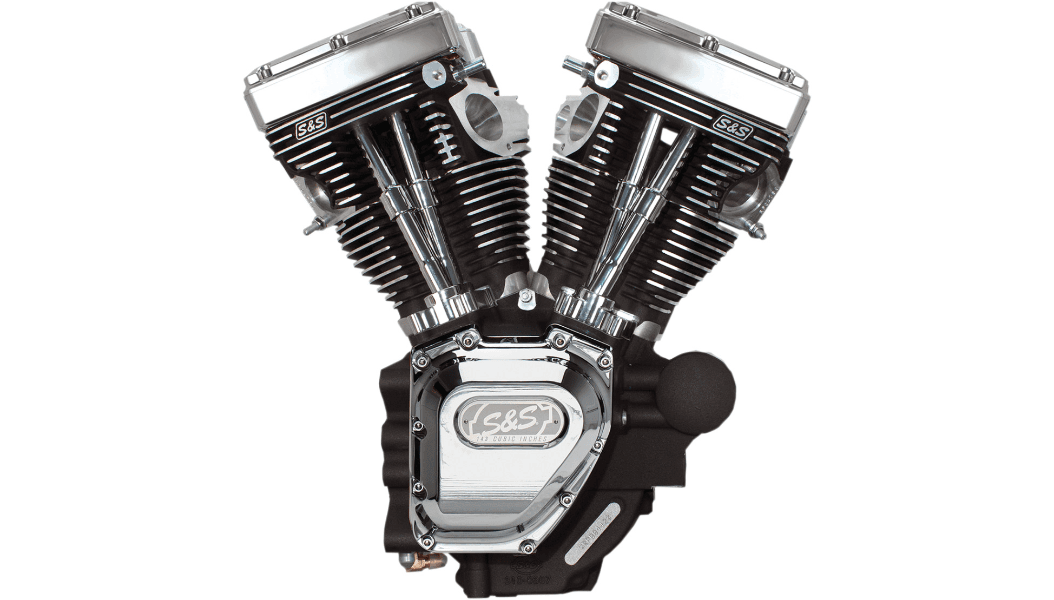 S&S Cycle T143 Long Block Engine for '08-16 Harley Davidson Touring Models - Wrinkle Black and Chrome